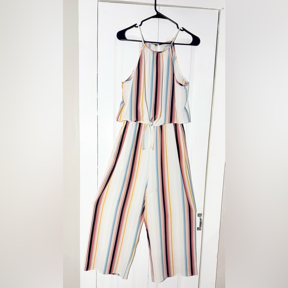 Speechless Romper Jumpsuit Size M Striped Halter Tie Front Wide Leg Boho - Picture 3 of 8